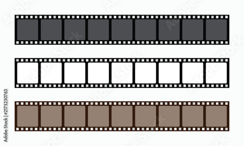 Foto Set of movie film strip frames in different colors including black white and sepia tones for cinema production and photography creative media storytelling projects