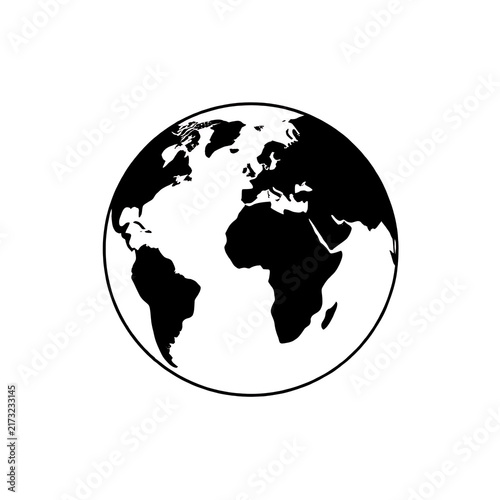 A simple minimalist black silhouette icon of a globe with a dollar sign, representing US equity markets, global ETF investments, and international financial wealth, isolated on white.