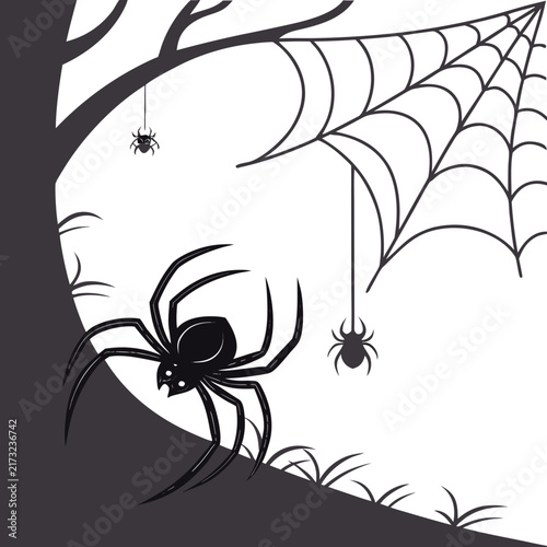 Photography Spooky spider web and crawling spiders silhouette graphic