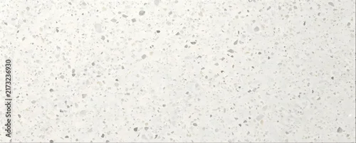 Panel kuchenny z motywem Terrazzo seamless texture, polished white terrazzo surface with fine grey and beige aggregate chips, modern decorative stone background, repeatable material tile