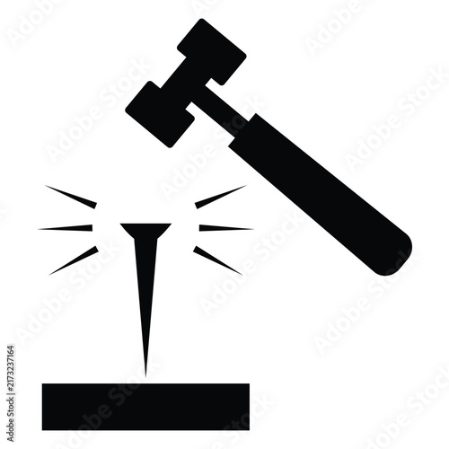 Hammer and nail icon set. Flat style repairing working tools silhouette symbol graphic design. Hammer and nail building tool symbol isolated on white background. Vector illustration. EPS 10