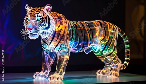 Futuristic Glass Tiger with Internal Neon Glow