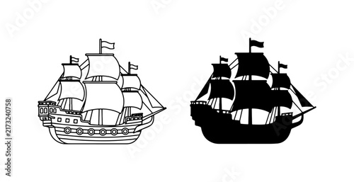 Foto Vintage Sailing Ship Vector Icons, Nautical Vessel Silhouette, Maritime Adventur