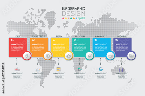 6 Steps Horizon Tag Banner Business Infographic