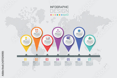 6 Step Map Pointer Location Business Infographic