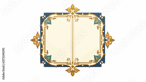 Elegant vector illustration of a decorative Arabic style frame with gold and blue accents, providing copy space for luxury invitations or certificates.