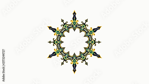 A detailed gold and blue ornamental mandala fragment isolated on a white background, ideal for luxury branding and decorative graphic design.