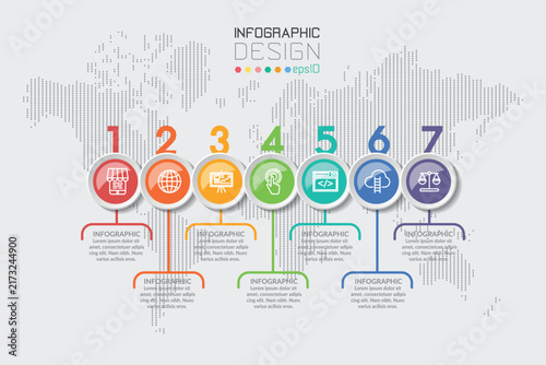 7 Circle Hanging Pin Business Timeline Infographic