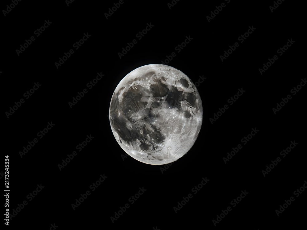 Fototapeta premium Full Moon Night Sky with Bright Lunar Surface and Craters