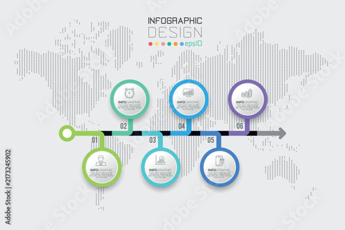 6 Step Horizontal Timeline Arrow Infographic Design