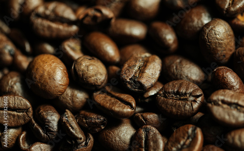 Coffee background. roasted coffee beans. Aroma. Cafe. Drink. Food