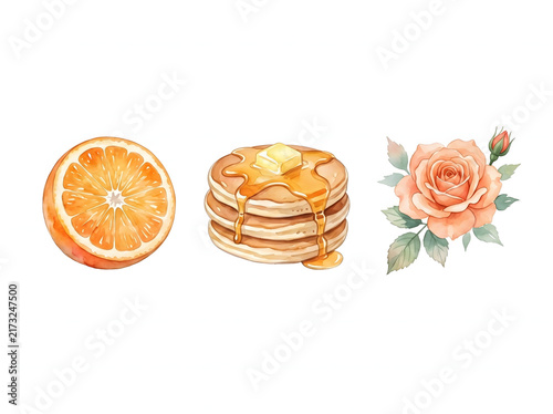 Orange Slice Pancakes and Rose with Honey