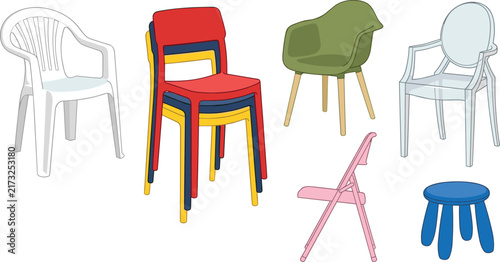 Colorful Chair and Stool Collection with Plastic, Folding, Wooden, Outdoor, Stackable, and Modern Seating Furniture Designs