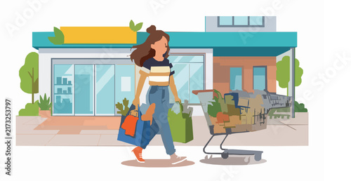 Foto shopper, woman, shopping, supermarket, groceries, food, clothing, fashion, bags,