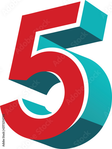 Abstract 3D Number Five Vector Icon with Shiny Metallic Round Symbol on Modern Geometric Background