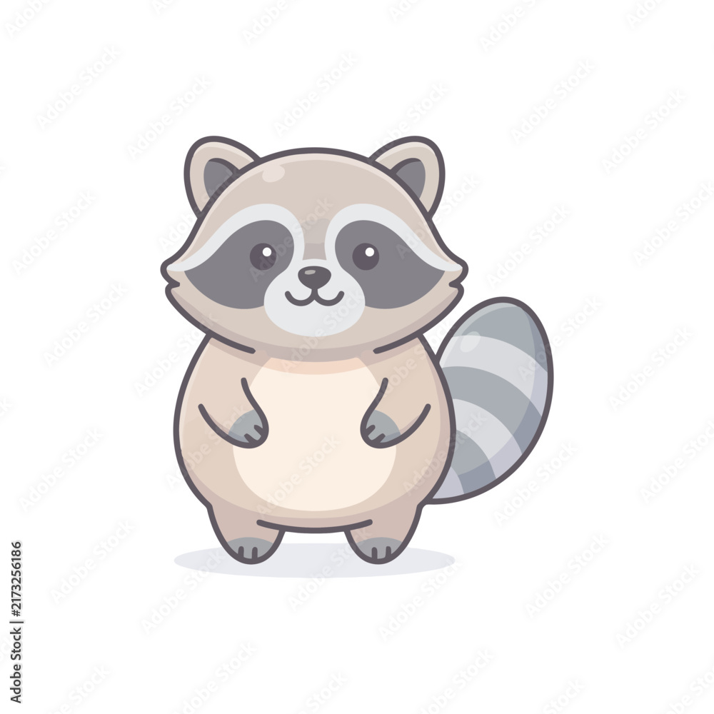 Obraz premium Cute cartoon raccoon illustration with adorable expression and fluffy tail.