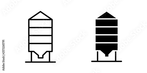 Silo Icon represents agricultural storage, grain handling, farming facilities, and bulk material storage with editable outline and fill vector illustrations.