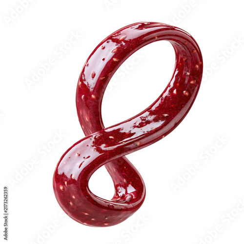 Vivid ruby raspberry sauce ribbon with infinity loop coils and deep wine glossy finish isolated on transparent background for pastry topping