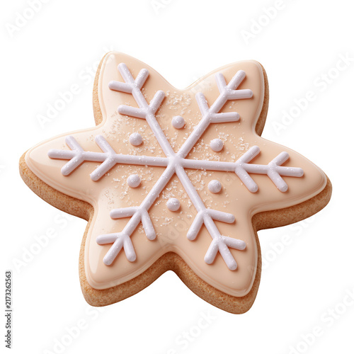 Whimsical snowflake shaped cookie with lavender frosting and speckled sugar coating isolated on transparent background for winter season gourmet confectionery