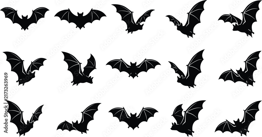 Fototapeta premium Halloween vector bats flying in various positions on white background