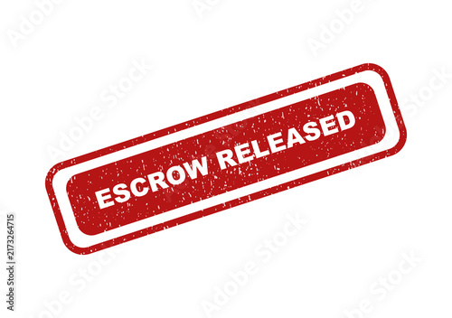 Fotografía Red rectangular rubber stamp with the text escrow released inside
