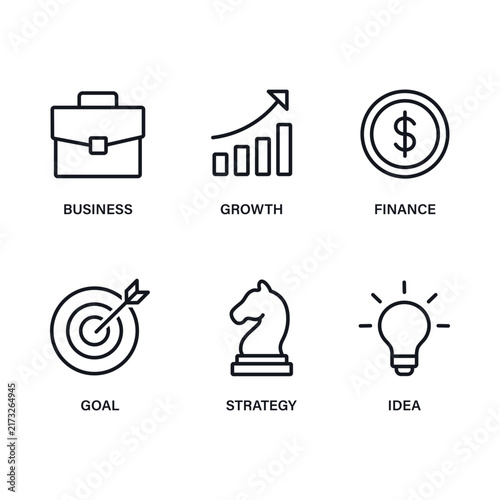 Business Growth Finance Strategy and Idea Outline Icon Set