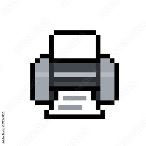Pixel art printer icon printing paper document isolated