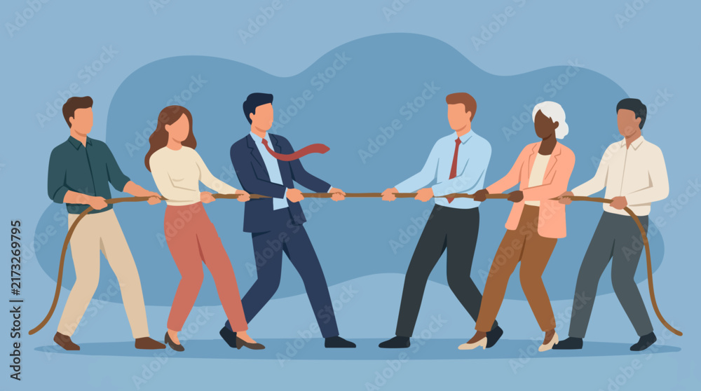 Fototapeta premium Diverse business people competing in a tug of war game