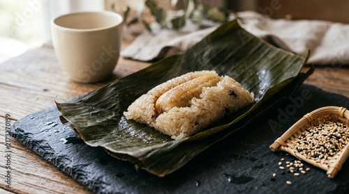 Warm opened num ansom with tender rice and banana