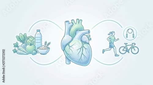 Heart Health and Wellness Connection between Nutrition and Physical Activity Illustration