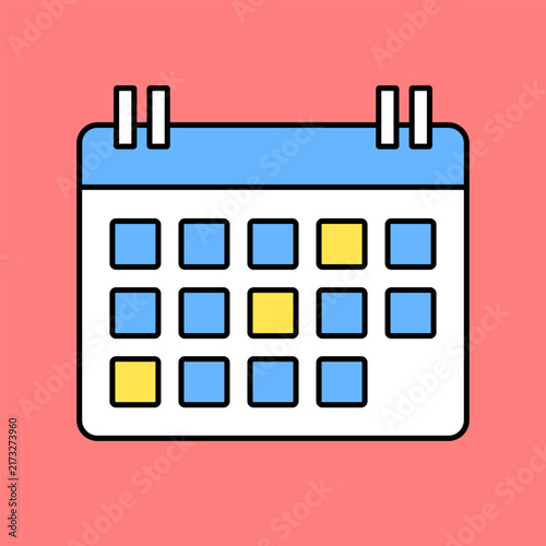 Colorful Flat Line Art Monthly Calendar Icon Displaying Highlighted Date Squares for Event Planning and Schedule Management