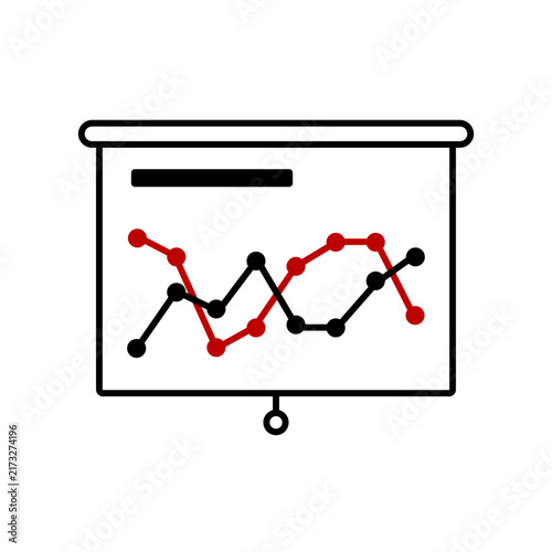 Minimalist Line Art Presentation Screen Icon Displaying Dual Line Charts with Data Nodes for Business Trend and Analytics Tracking