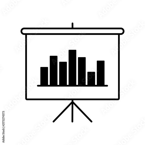 Minimalist Line Art Presentation Screen Icon Displaying Vertical Bar Chart Statistics for Business Analytics and Corporate Pitch Deck
