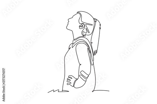 Calm, music and fitness person in nature for mental health.Mental health concept.Single line draw design.Vector graphic illustration