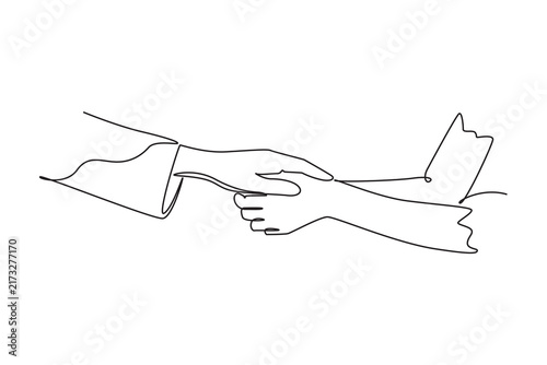 woman offering support during psychological counseling session.Mental health concept.Single line draw design.Vector graphic illustration