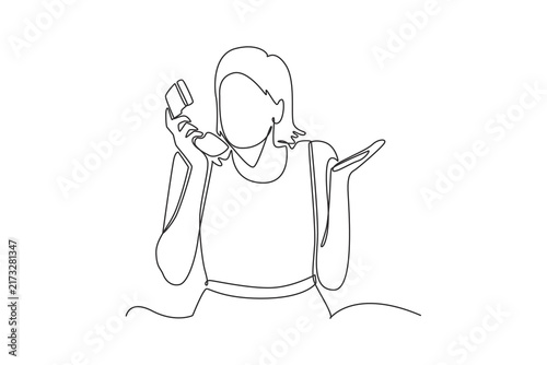 receiving a wrong-number call.Unexpected moment concept.Single line draw design.Vector graphic illustration