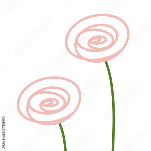 Peach Flowers Hand Drawn Floral Line Art Illustration Isolated on Transparent Background