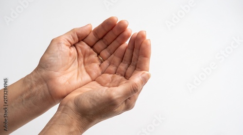 Hands Raised in Prayer Dua Gesture Isolated on White Background