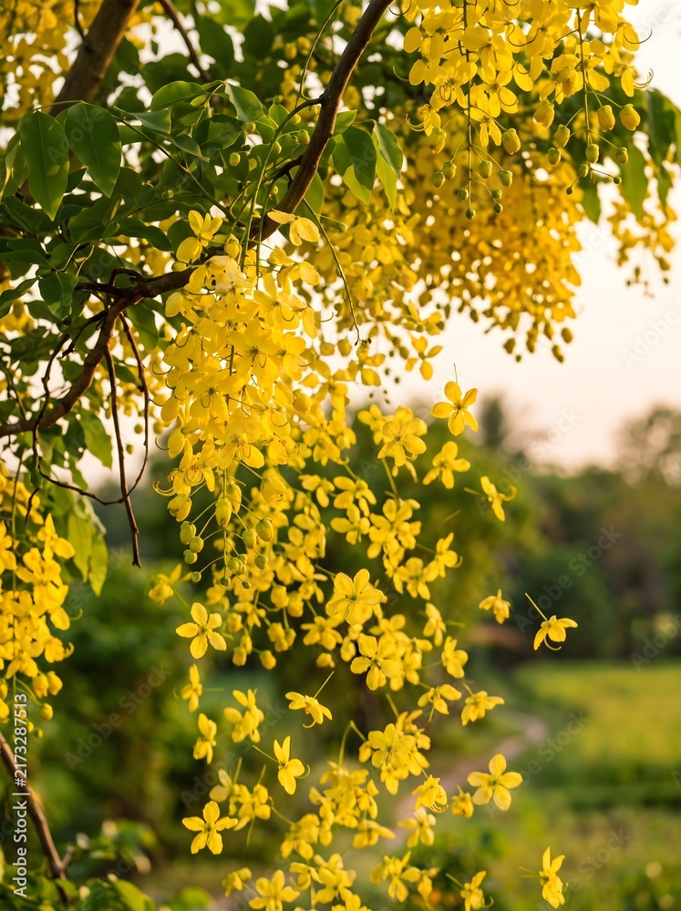 Obraz premium Golden Shower Tree in Full Bloom During Golden Hour