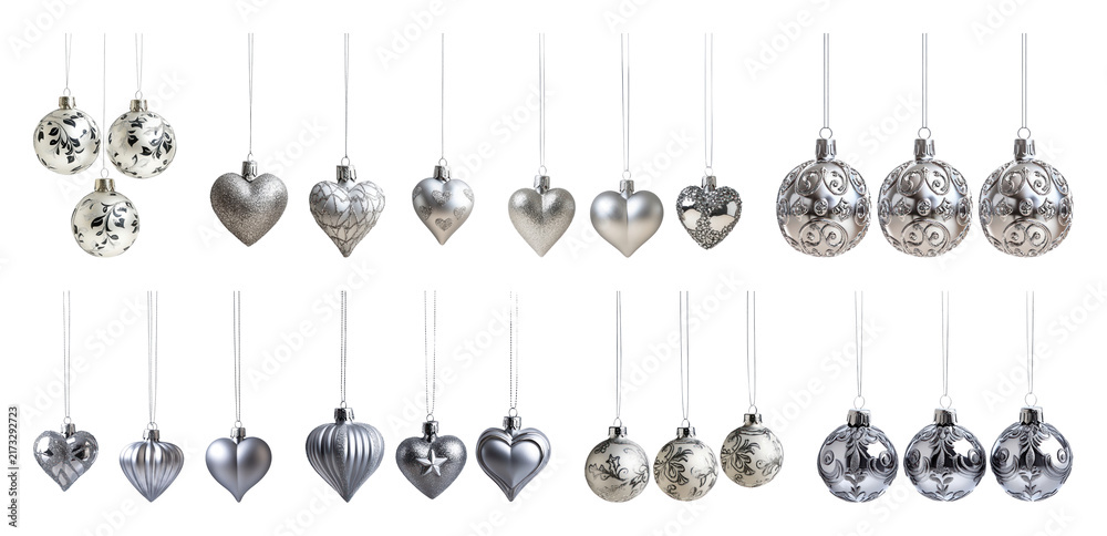 Obraz premium PNG Elegant silver Christmas ornaments collection., element set on transparent background