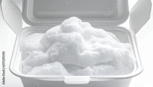 Abundant white foam overflowing from a container, showcasing a dense and fluffy texture in a close-up view.