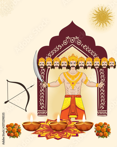 Dussehra Festival Background with Diyas, Rangoli and Copy Space