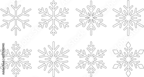 Twelve decorative sketch snowflakes vector set
