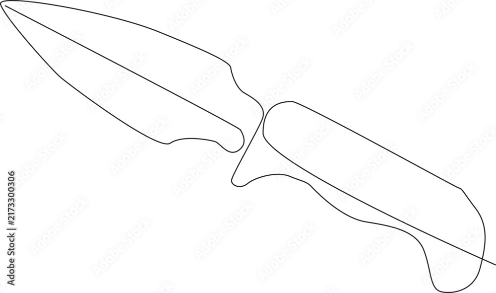 Obraz premium Minimalist one-line illustration of a kitchen chef knife isolated on a white background, representing cooking, food preparation, culinary tools, and kitchen concepts.