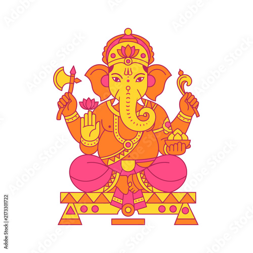 фотографія Orange and yellow seated lord ganesha vector illustration graphic element for hi