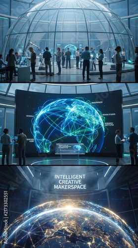 Futuristic AI Collaboration in High-Tech Workspace