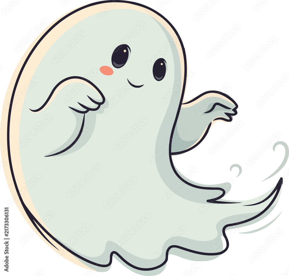 Fototapeta premium Cute friendly ghost character illustration with a happy expression in a simple vector style