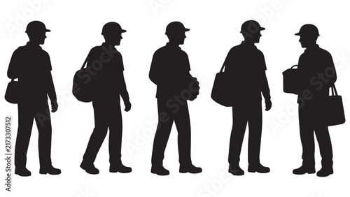 Silhouette Series of Business Professionals Carrying Briefcases and Bags - Minimalist Corporate Worker Icons for Presentations, Websites, and Design Projects
