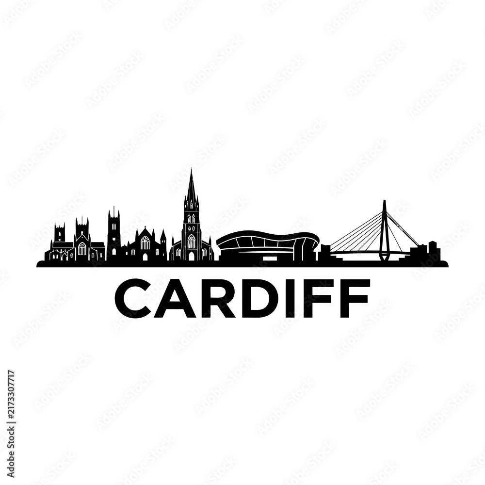 Obraz premium Cardiff city skyline silhouette Wales UK