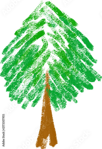 Green Tree Crayon Drawing Clipart Isolated on Transparent Background